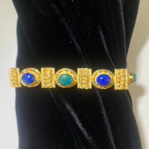 Barbara Garwood Lapis and Chrysocolla Bracelet  Mongolian Art 24K over Sterling